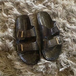Glitter black jelly sandals.  Never worn